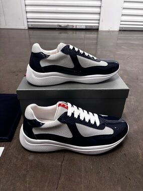 Prada Navy and White Men's Low-Top Sneakers